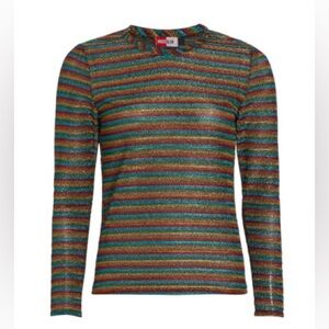 Bruce Glen Metallic Stripe Top Vibrant Red Blue Yellow Green Rainbow Long Sleeve